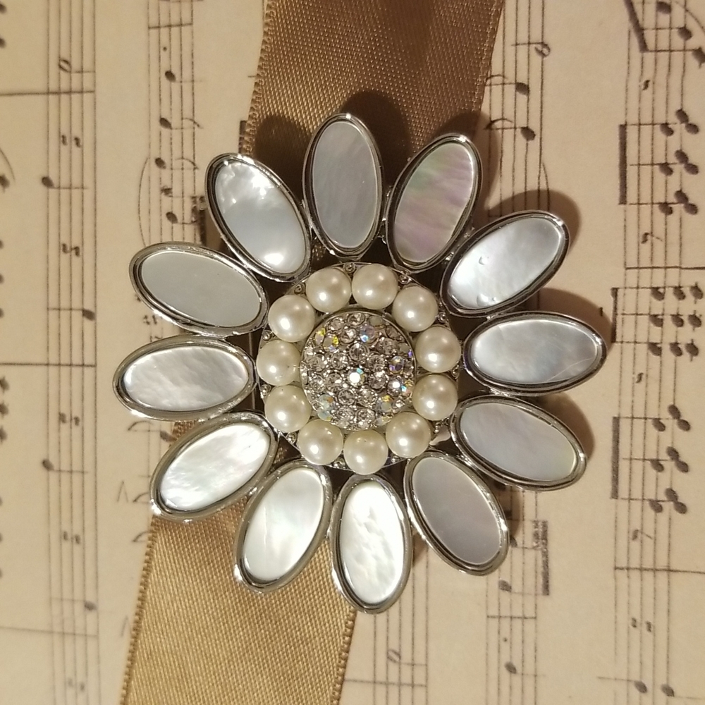 Vintage Mother of Pearl Rhinestone Brooch/Pin